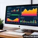 다양한 자산에 대한 ETF 포트폴리오 구성 - A modern, sleek home office setup featuring multiple computer screens displaying colorful, detailed ...